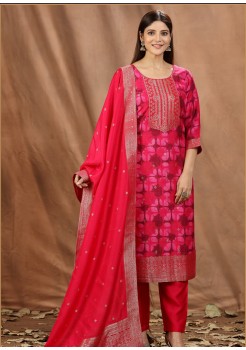 Red & Pink  Silk Designer Suit 